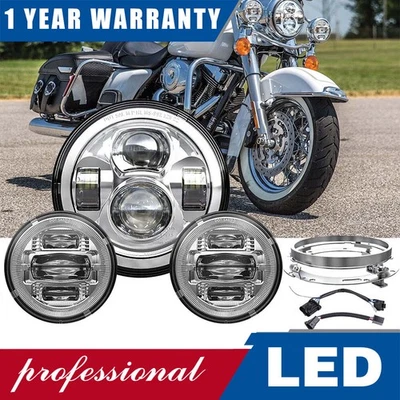 Faros LED cromados de 7" + luces de paso antiniebla de 4,5" para Harley-Davidson Road King Foto 1 de 4