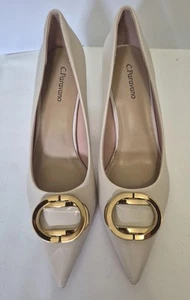 C.Paravano Women's Kitten Heel Pumps-Pointed Toe Wedding Shoes with Metal white - Picture 1 of 7