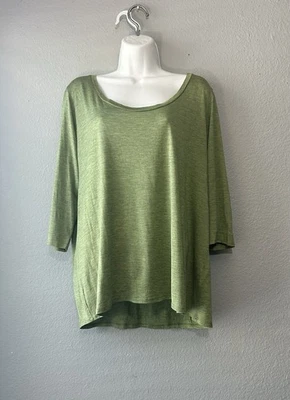 Top EILEEN FISHER XL Seda Algodón Cuello Redondo Manga 3/4 Amarillo Verde Peso Ligero Foto 1 de 4