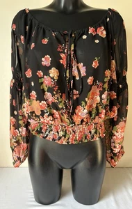 Jane Norman Black Orange Floral Gypsy Top Stretch Waist Bnwt Sz 14 - Picture 1 of 7