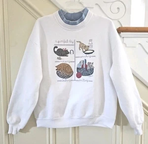 Vintage Valerie Sockwell Folk Art Appliqué Sweatshirt Embroidered Cats Kittens L - Picture 1 of 15