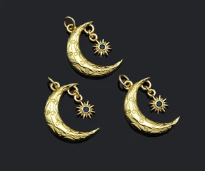 Cobalt CZ Micro Pave Cresent Moon With North Star Shape Pendant Charm, Cubic - Picture 1 of 5