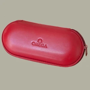 Omega Red Glasses Case Leather Shell Zip Travel Storage Case with Foam Interior - Picture 1 of 11