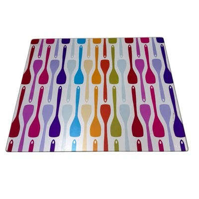 Farberware Large Glass Cutting Board Colorful Spatula 12"x14" - Image 1 of 4