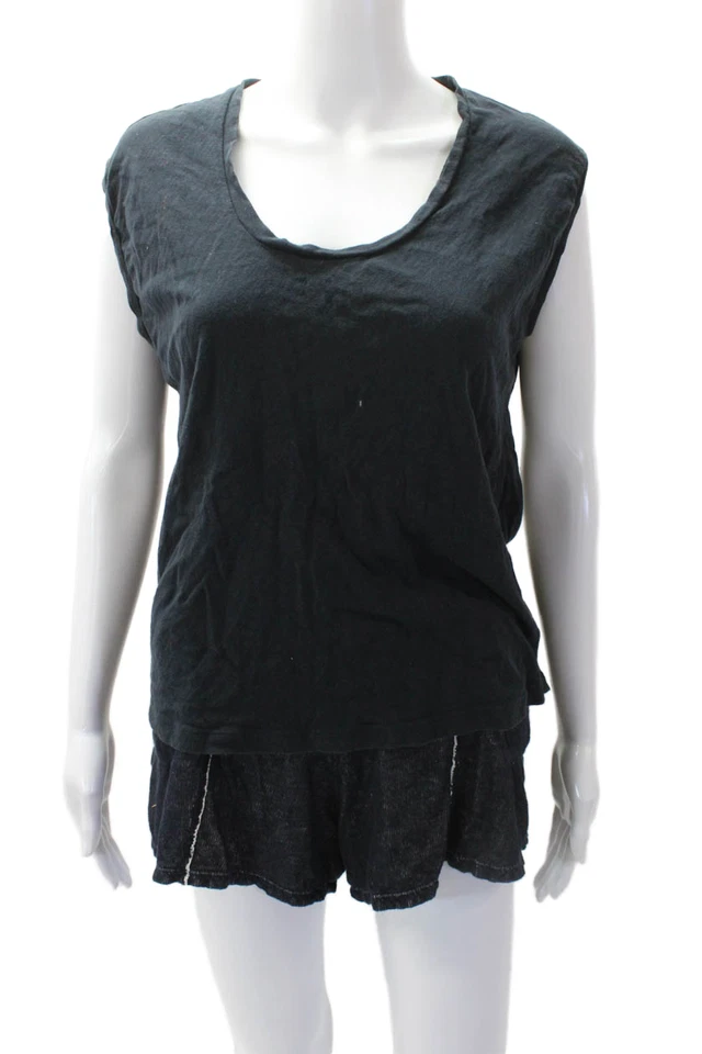 Conjunto de pantalones cortos sin mangas con cuello redondo de algodón para mujer talla 2 Foto 1 de 4