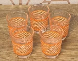 VTG Shot Glasses Set 5 Orange Stripe 70’s MCM Funky Man Cave Bar Ware - Picture 1 of 5