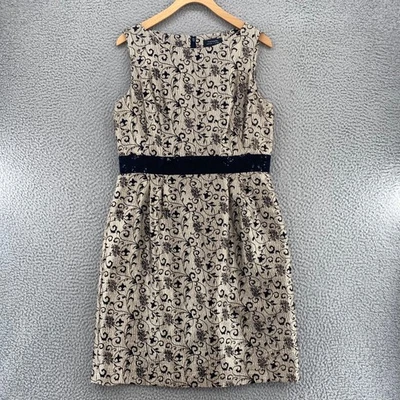 Tahari Dress Womens 10 Champagne Metallic Sparkle Sequin Textured Floral Sheath - Image 1 of 4