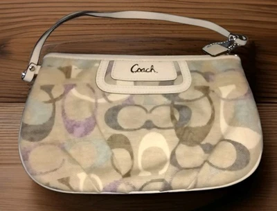Cartera Muñequera COACH Op Art Signature C Lino Beige Multi Bolsa 9" Foto 1 de 4