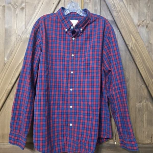 American Eagle Youth XL Button Down Shirt Red Blue Plaid Long Sleeve Cotton - Picture 1 of 5