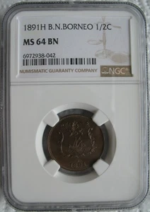 British North Borneo 1891-H 1/2 Cent NGC MS-64 BN - Picture 1 of 3