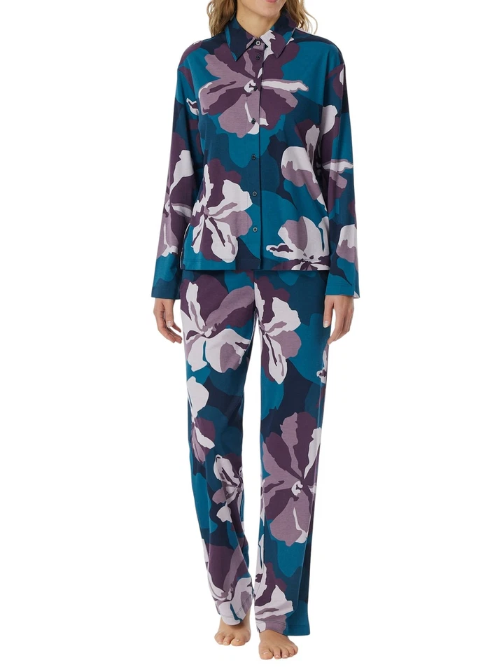 Schiesser Damen langer Pyjama Schlafanzug Lang geknöpft Interlock - 181895 - Bild 1 von 1