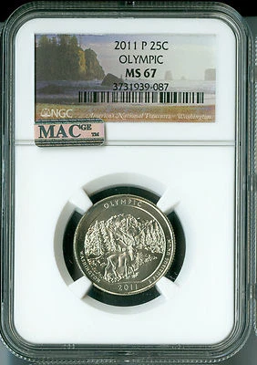 2011 P OLYMPIC PARKS QUARTER NGC MS67 PQ 2ND FINEST GRADE MAC SPOTLESS .  - Image 1 of 4