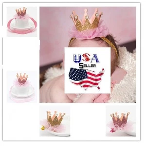 Baby Toddler Infant Girls Crown Headband Tiara Headband Crown Clips Gold Pink - Picture 1 of 9