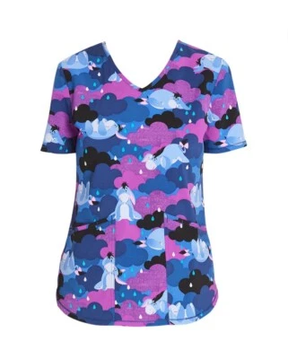 DISNEY Eeyore Rain Women’s Size M Print V-Neck Scrub Top Stretch Ultra-Soft - Image 1 of 4