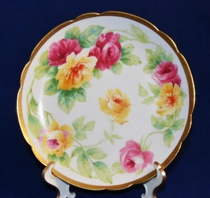 Vintage CORONET LIMOGES Hand Painted Pink Yellow FLOWERS 8 3/4" Plate - Picture 1 of 4