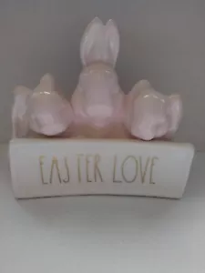 Rae Dunn Spring Easter Love Ceramic 3 Pink Bunny Sign - Picture 1 of 3