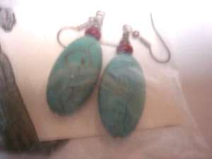 Native American Earrings hanging pierced Turquoise, +  red Stone  + 2 free - Picture 1 of 2