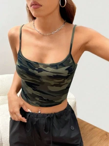 Casual Sexy Camouflage Knitted Women's Cropped Tank Top Spaghetti Strap Backless - Picture 1 of 4