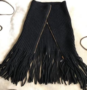 GUCCI Fransen Strick Poncho Reißverschluss schwarz Gr. S Alpaka 50% Wolle 50% Damen Italy Made - Bild 1 von 4