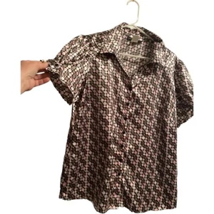 Sara Michele Silky Career Shirt Womens XL Pink Gray Short Sleeve 100% Polyester - Picture 1 of 11