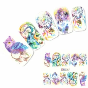 Tattoo Nail Art Traumfänger Federn Eule Aufkleber Nagel Sticker - Imagen 1 de 2