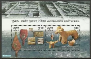 INDIA 2011 Servicio Arqueológico de la India Piedra Madera Tallas Minishoja MNH - Imagen 1 de 2