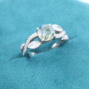 Natural Moss Agate Round Cut Ring, Promise Engagement Ring, Women's Ring Jewelry - Picture 1 of 6