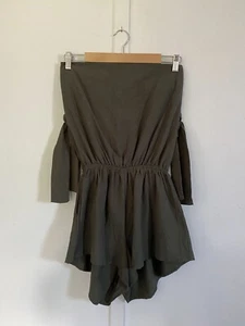 Reverse Off The Shoulder Playsuit Size Large Khaki Cotton/polyester BNWT - Picture 1 of 7