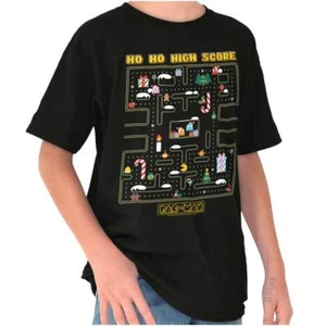 Christmas PACMAN Video Game Ho Ho High Score Youth Crewneck T Shirts Boy or Girl - Picture 1 of 7