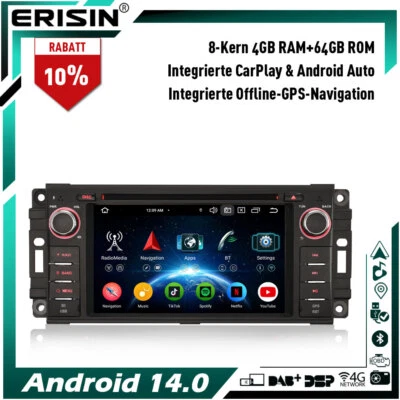 64GB Android 14 DAB+ DVD Autoradio GPS Navi Jeep Compass Wrangler Chrysler Dodge - Bild 1 von 4