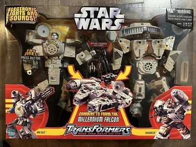 Star Wars Transformers Millenium Falcon Han solo+Chewbacca 2006 Rare set MIB - Image 1 of 3
