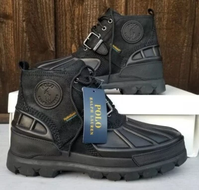 Polo Ralph Lauren Negro Oslo Botas Impermeables de Cuero Bajo-Nubuck para Hombres 91/2 NUEVAS Foto 1 de 4