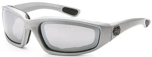 Chopper Wind Resistant Sunglasses Foam Padded Motorcycle Riding Glasses Silver - Picture 1 of 2