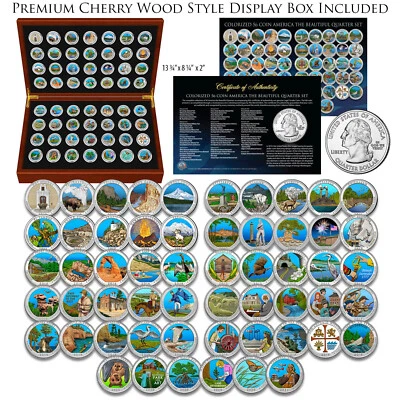 COLORIZED America the Beautiful Parks Quarter 56-Coin FULL SET with Wood Box - Image 1 of 3