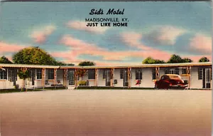 MADISONVILLE, KENTUCKY - SID'S ROADSIDE MOTEL - CARTOLINA VINTAGE LINO 1956 - Foto 1 di 2