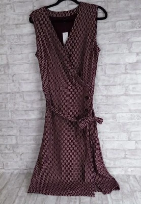 Vestido Ann Taylor 10T Estampado Cadena Cinturón Negocios Carrera Borgoña Ciruela NUEVO Foto 1 de 4