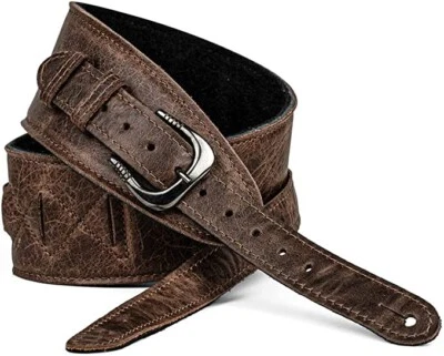 LEATHERCRAFT / LEATHERGRAFT BROWN UK MADE 2.75" SOFTEE ADJUSTABLE BUCKLE REAL LEATHER PADDED GUITAR STRAP