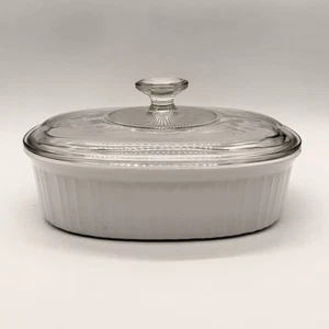 Corning Ware Casseruola ovale bianca francese 1 1/2" Qt cottura F-12-B e coperchio Pyrex - Foto 1 di 6