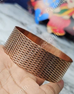 Embossed Mandala-Inspired Patte Handmade Embossed Copper Cuff Bracelet Size 6-10 - Picture 1 of 3