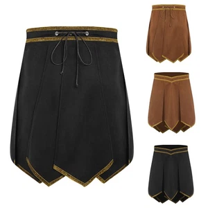 Mens Viking Soldier Fancy Costume Split Hem Cosplay Wildleder Armor Skirt Rave - Picture 1 of 30