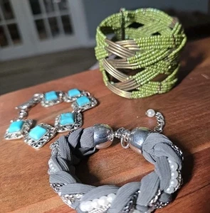 Lot of 3 Bracelets (mixed media & beads) - Picture 1 of 10