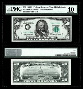 Fr. 2113-C* $50 1963A Federal Reserve **Star Note** PMG Extremely Fine 40 - Picture 1 of 1