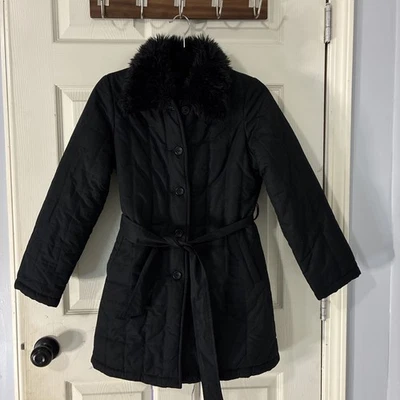 Abrigo Mujer Londonfog Negro Trancho Talla Grande 14/16 Cuello Piel Excelente Estado Foto 1 de 4