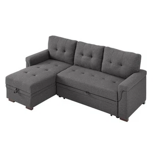 Bowery Hill Fabric Reversible/Sectional Modern Sleeper Sofa with Storage in Gray - Picture 1 of 14