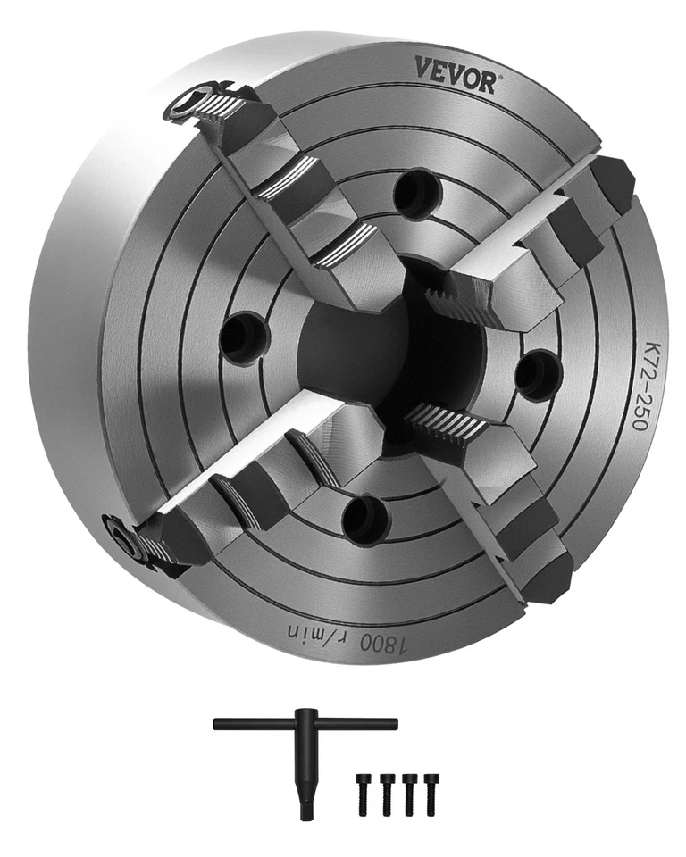 VEVOR 10 Inch 4-Jaw Lathe Chuck 0.6-9.84in Clamping Range for Drilling Milling