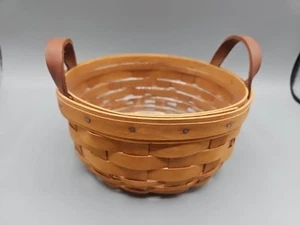 Longaberger Basket 1993 Small Basket Handwoven w/ Leather Handles USA Vintage - Picture 1 of 5
