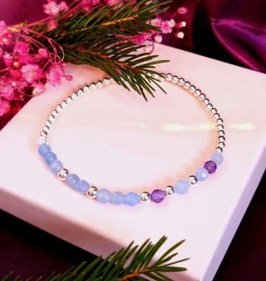 Pulsera de plata esterlina 925 código Morse mensaje secreto HERMANA piedras preciosas elásticas Foto 1 de 4