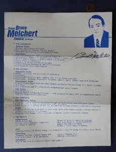 1982 Carmel Indiana GOP Bruce Melchert for Congress signed autographed leaflet-- - Picture 1 of 1