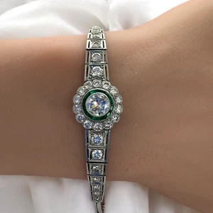 Stunning Platinum Vintage Estate Emerald & Diamond Bracelet ~ 2.75 cttw - Picture 1 of 9