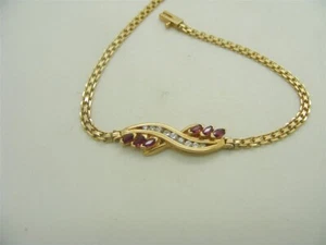 14k Yellow Gold Woman's Bracelet Diamonds and Ruby's - Picture 1 of 4